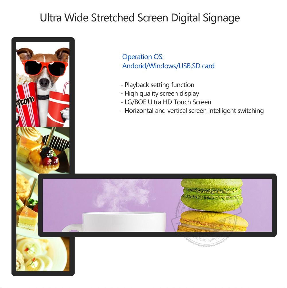 23.1inch Wall Mounted Stretched Bar Lcd Monitor Supermarket Shelf Wide Lcd Display Strips