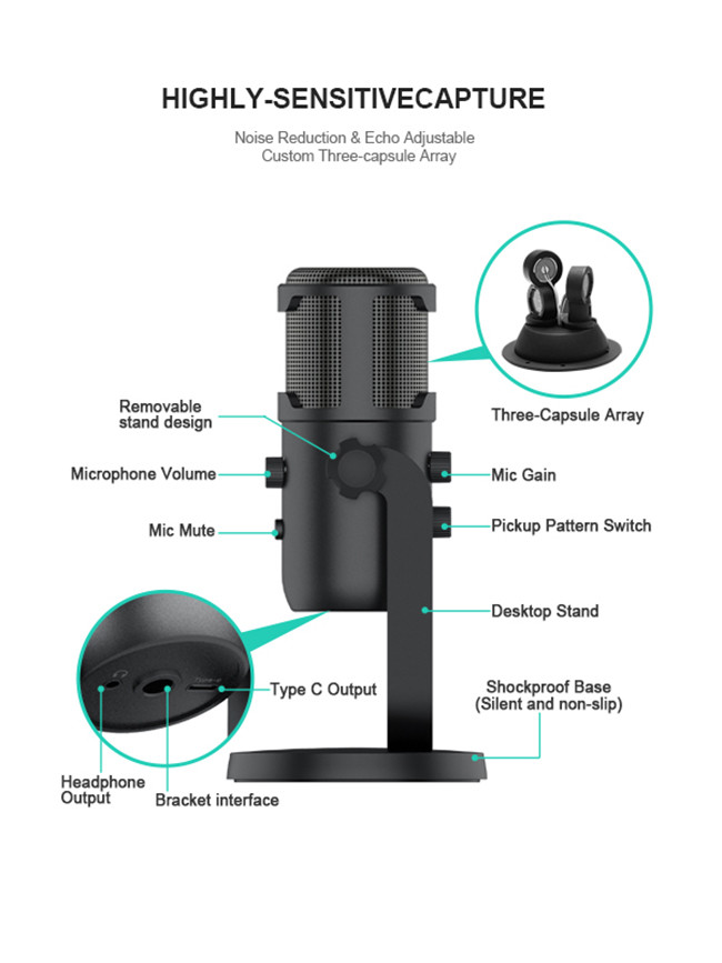 OEM 48Khz Professional Recording Microphone With Clear Sound