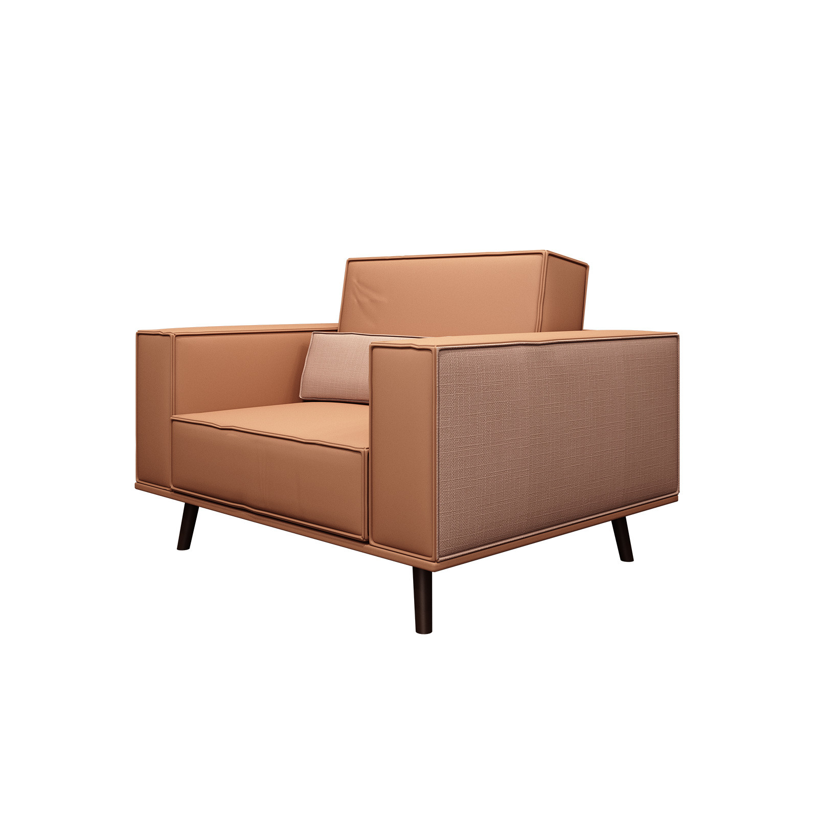 Fashion modern lobby furniture single sofa in Leather upholstered with Walnut wood legs for 4 star hotel