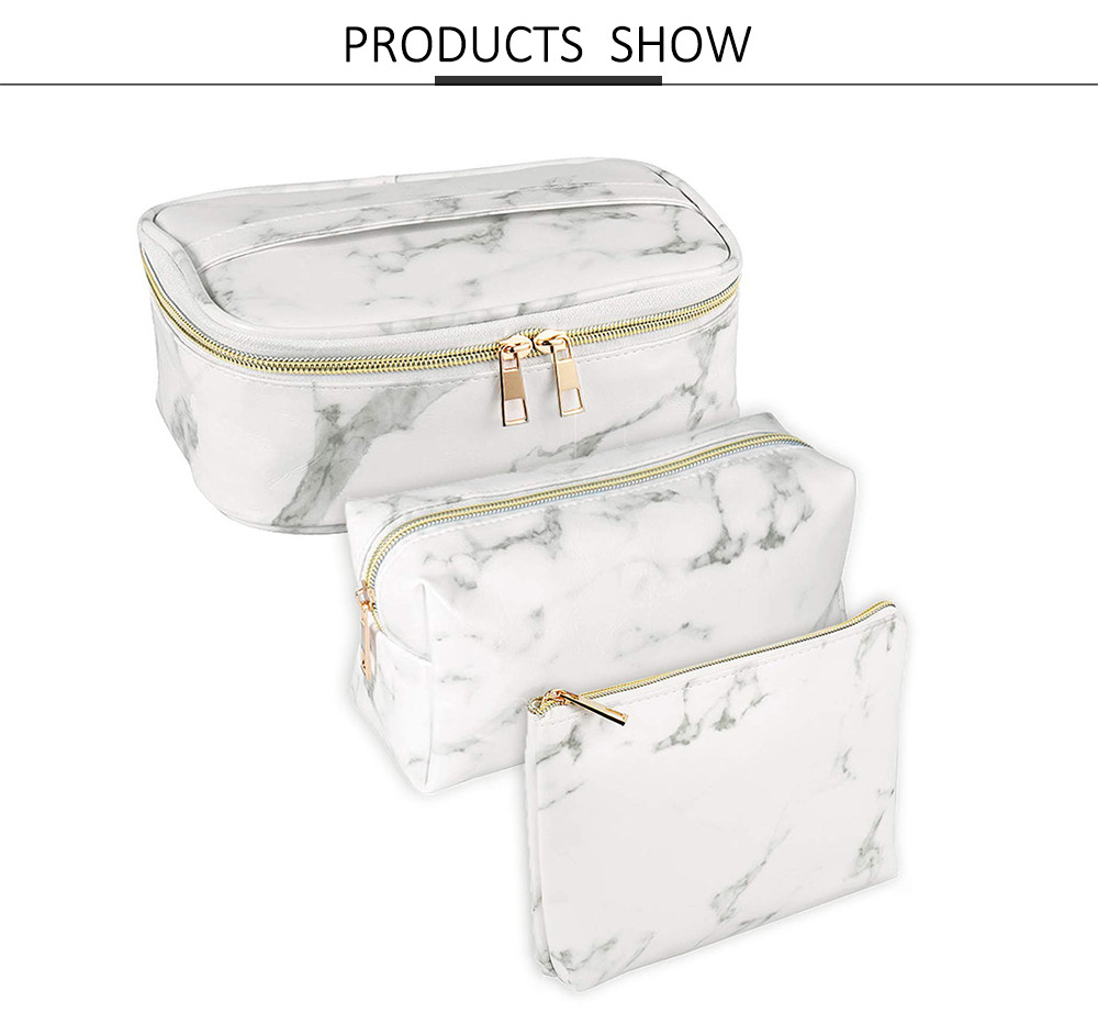 Marble PU Leather Cosmetic Pouch Bag For Travel