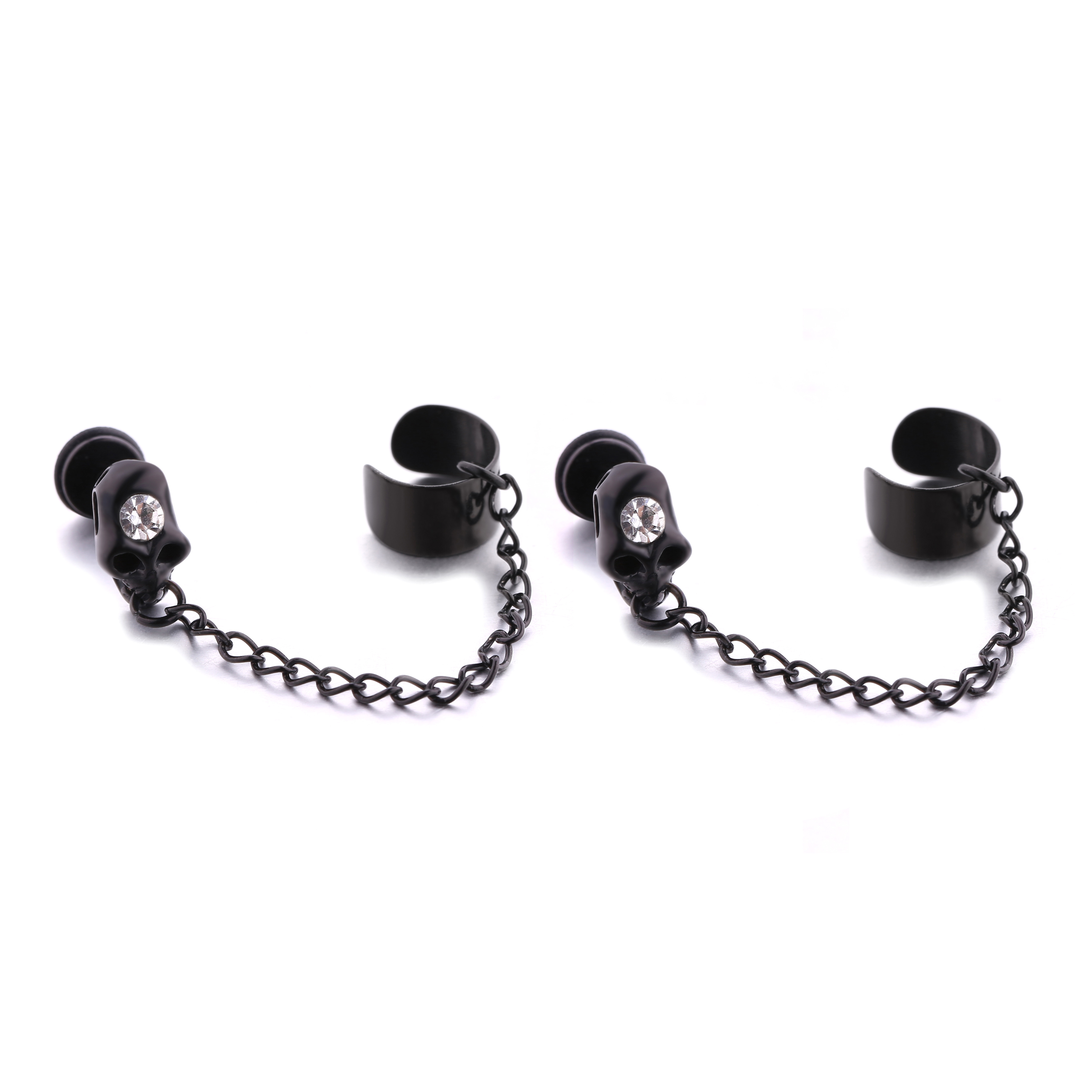 Factory price man style cool skull stud earrings with crystal