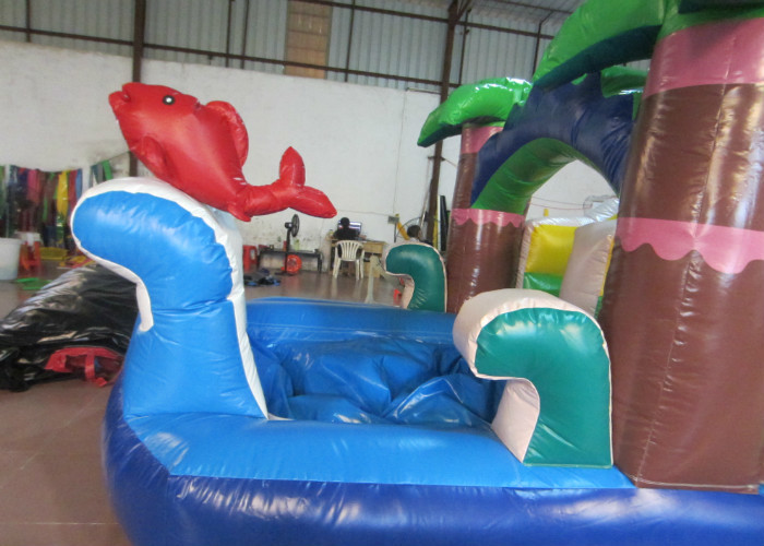 Hot sale inflatable whale palm trees single dry slide with arch commercial inflatable small dry slide