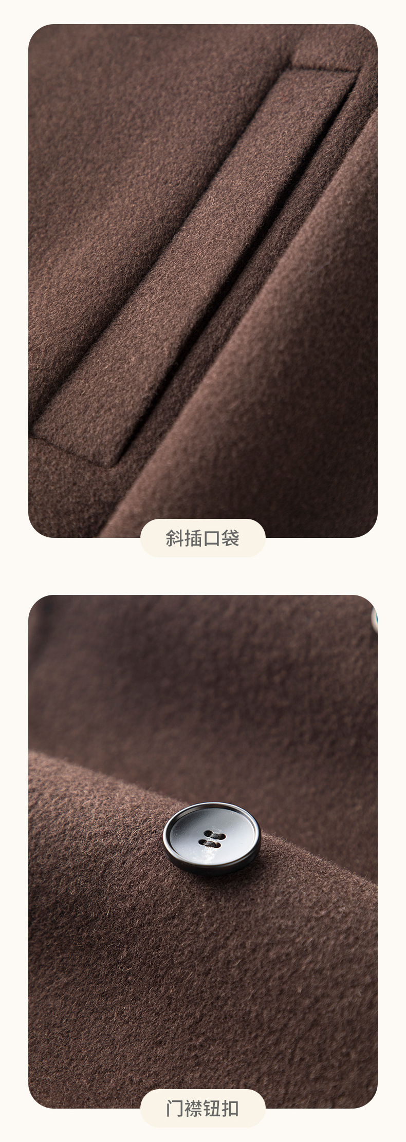 Autumn Winter Men's Wool Overcoat Solid Color Double Collar Peacoat for Cold Resistance