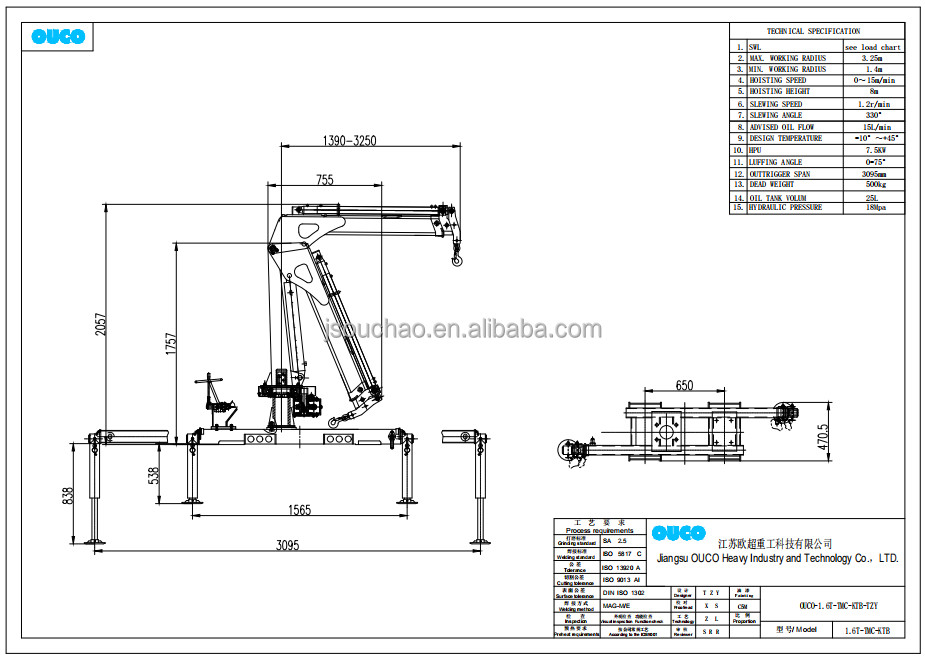 Heavy Duty Truck Mounted Crane 10t Small Standard Capacity Telescopic Boom