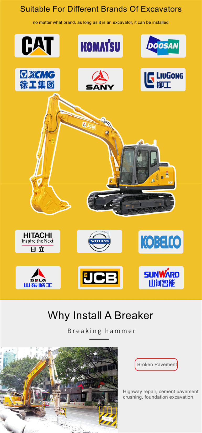 Concrete Rock Stone Breaker Machine Chisel Hammer Hydraulic Excavator Breaker Drill