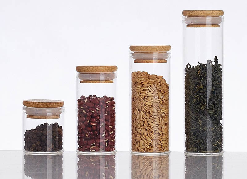 1-18oz Borosilicate Glass Food Noodle Herb And Spice Containers With Bamboo Lid