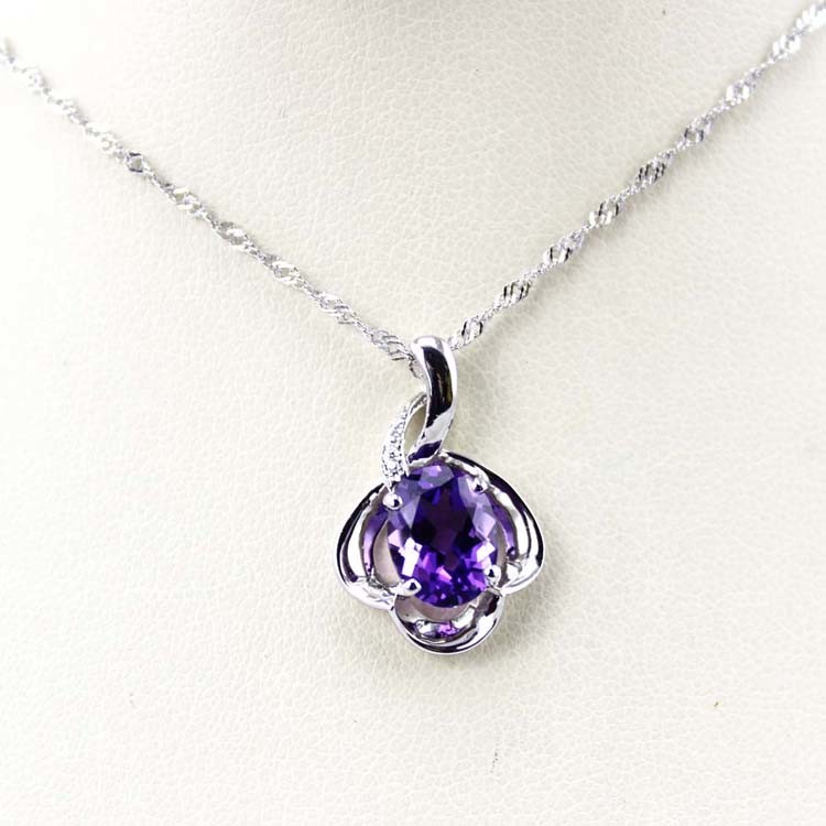 925 Silver Wave Chain Necklace and Citrine Cubic Zircon Pendant (PSJ0431)