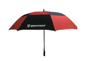 China Black Red Double Canopy Windproof Golf Umbrellas Wind Resistant Grip Plastic Handle on sale