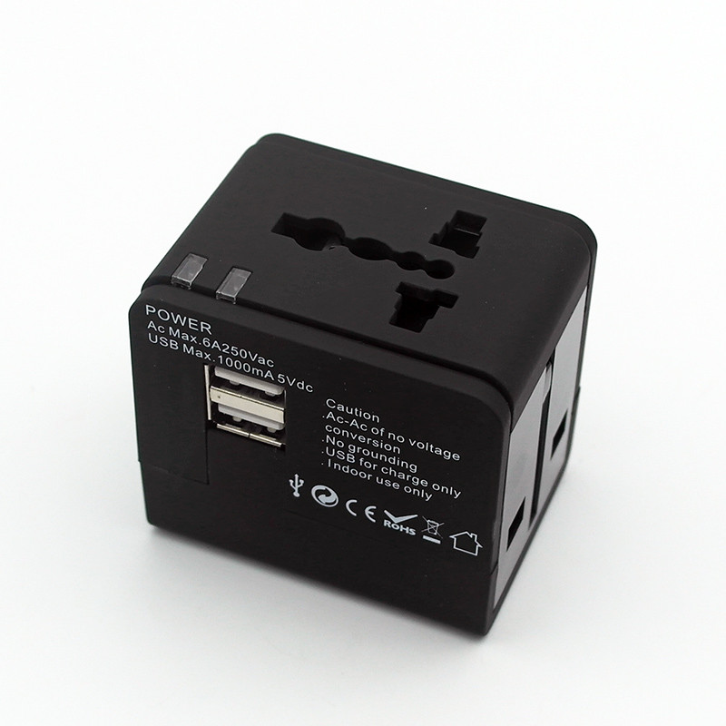 Wholesale cheap gift items travel multiple USB adapter, multi plug travel adpater with 2 usb