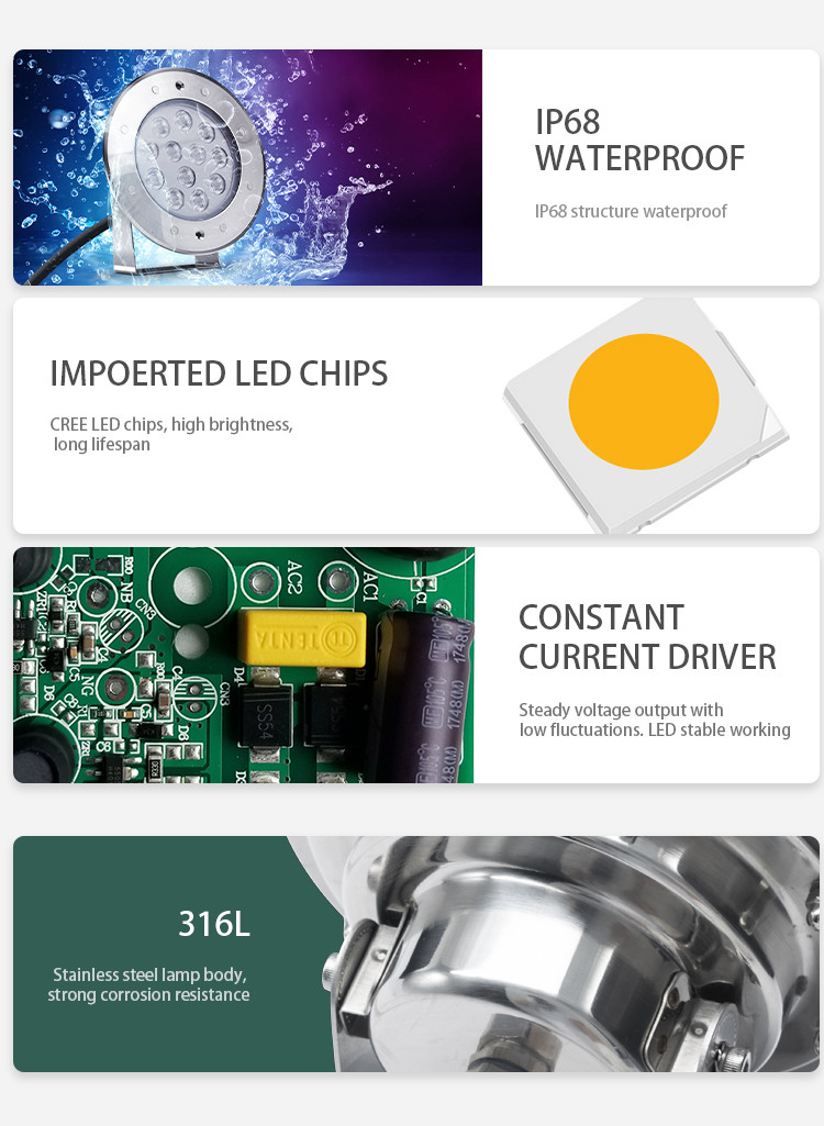 DMX512 Control 9 Watt Underwater Led Pond Lights , Color Changing Led Pool Lights