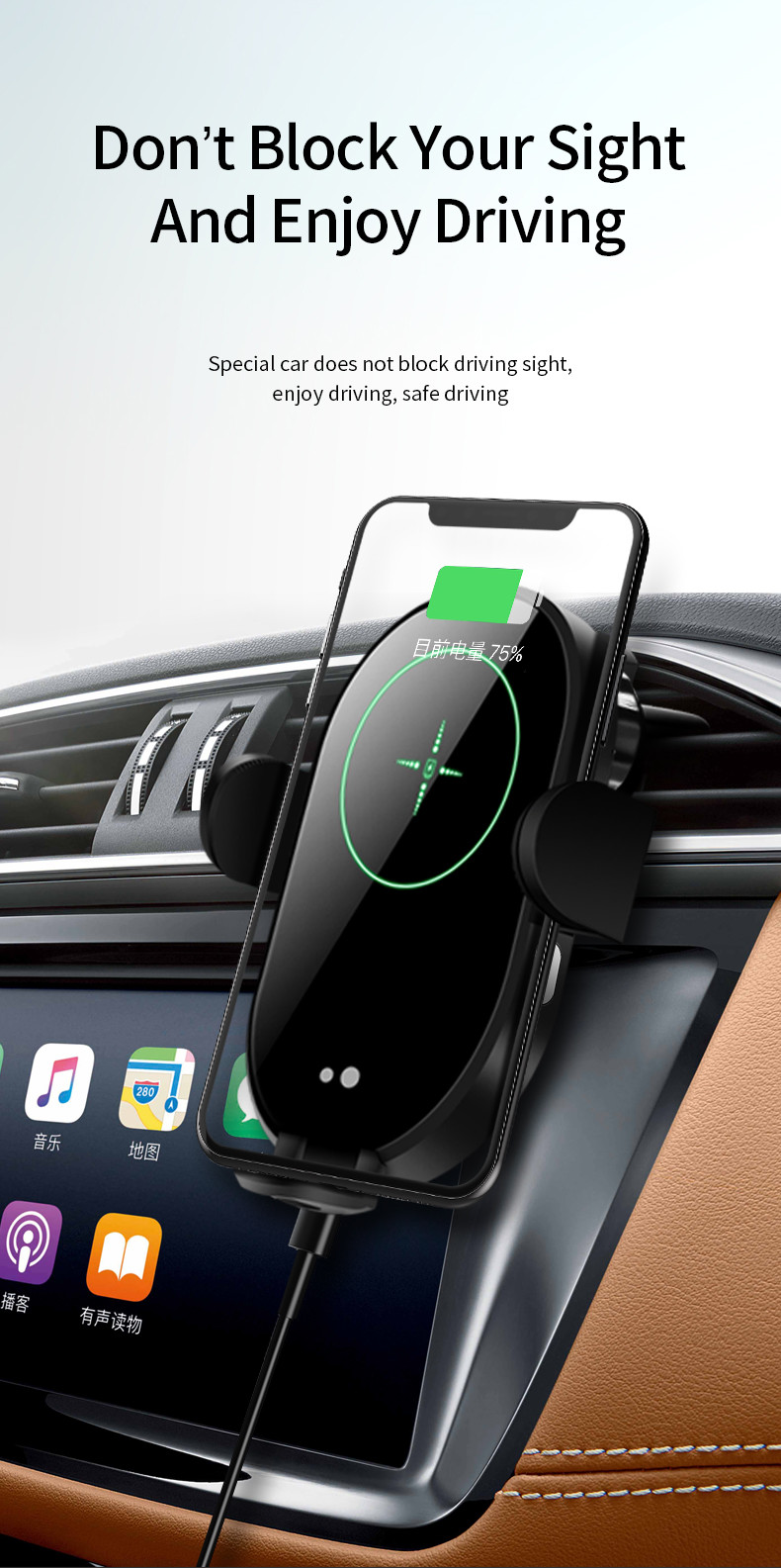 15W Wireless Car Charger Adapter Mobile Phone Holder Air Vent Mount Suction Qi Charge