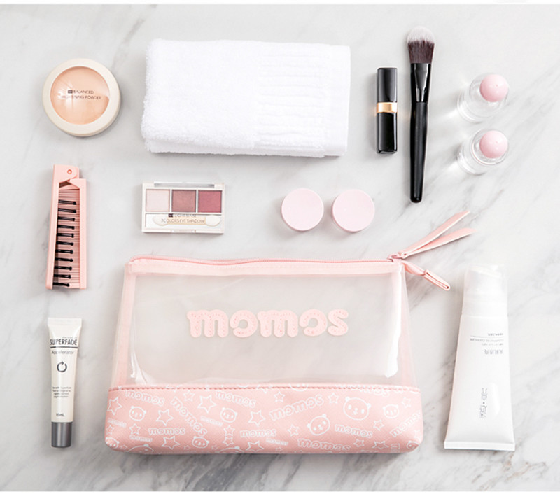 Custom Logo Cartoon Pink PU Leather Easy Carry Cute Cosmetic Bag For Girls