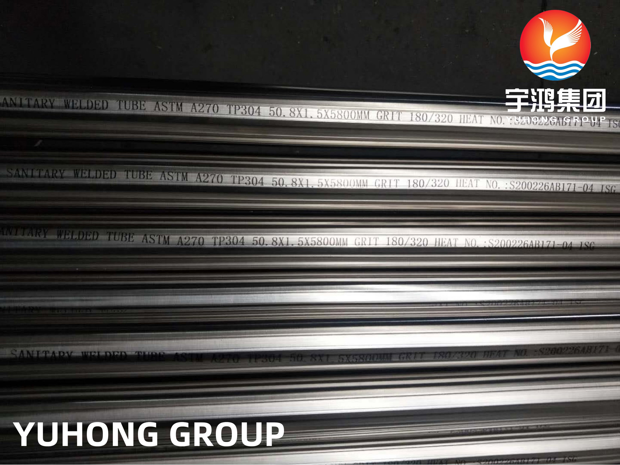 STAINLESS STEEL WELDED SANITARY TUBE ASTM A270 TP304 180/320 GRIT POLISHED