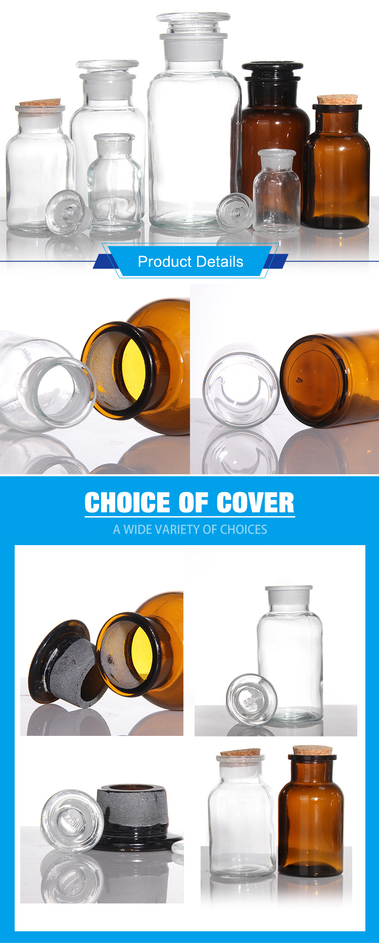 Wholesale Wide Mouth Amber Glass Pill Apothecary Reagent Bottle