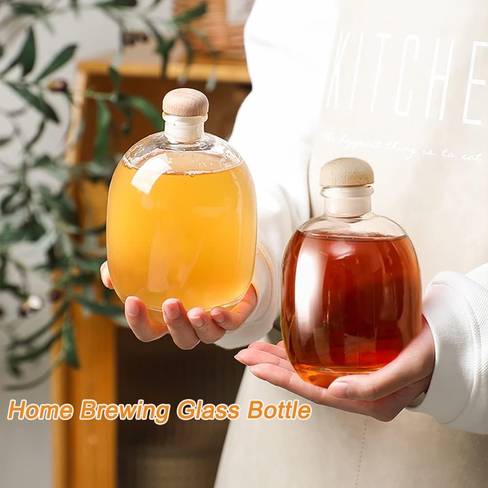 Wine Beverage Oil Vinegar Kombucha Soda Water Whiskey Vodka 500ml Glass Bottle with Cork Stopper Cap