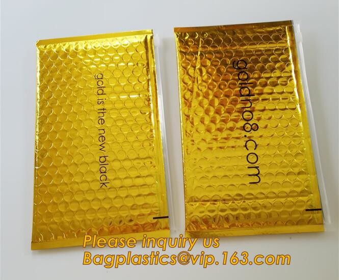 Holographic Factory Shiny gold Cosmetic bag Zipper Bubble Bag zip-lock Slider Padded Mailer metallic bubble zipper bagea