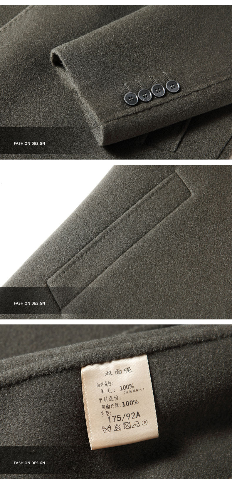 Wool Jacket Coat for Men Single Breasted Business Turn Down Collar Long Sleeve Regular