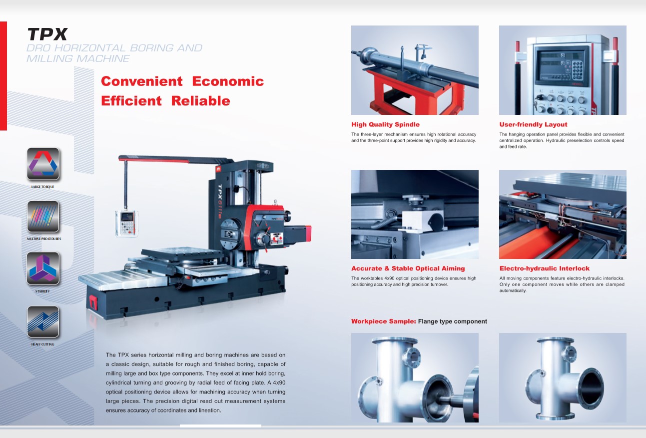 TPX6111B Horizontal Boring Milling Machine Digital Readout For Stainless Steel Iron Drilling