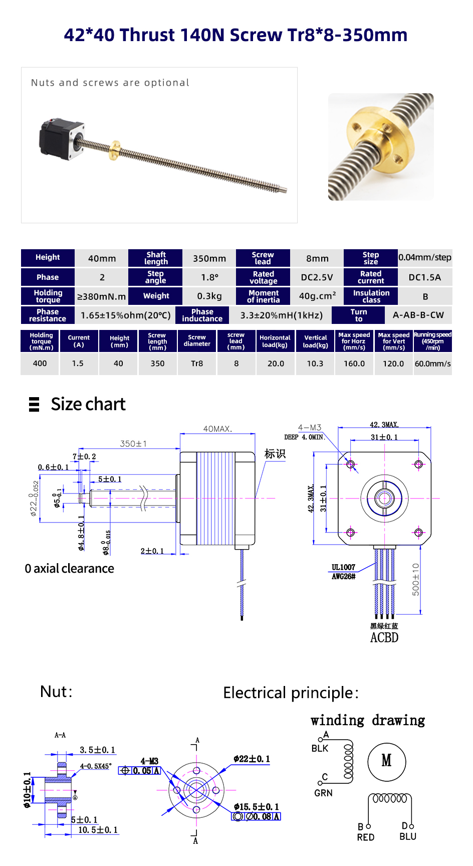 High Temperature Rise Nema 8/11/14/17/23 Micro Lead Screw Linear Actuator Stepper Motor