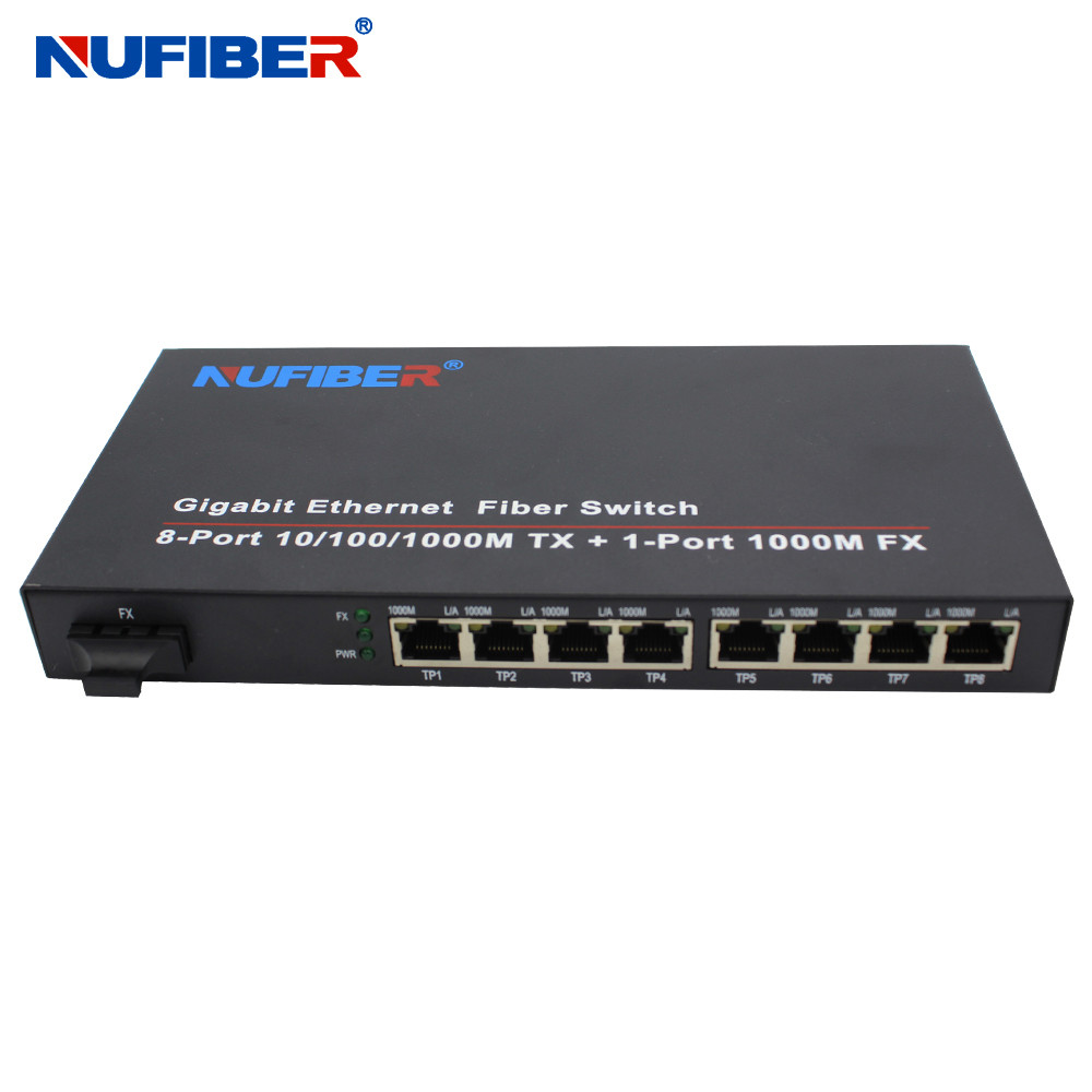 1000M 8 Port Rj45 Fiber Ethernet Switch 1310nm 20km OEM ODM Supported IPC Camera Fiber Ethernet Switch