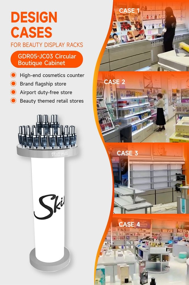 GDR05-JC03 Beauty Display Rack with Front Text Carving and Translucent Light Panel for Fashion Boutique