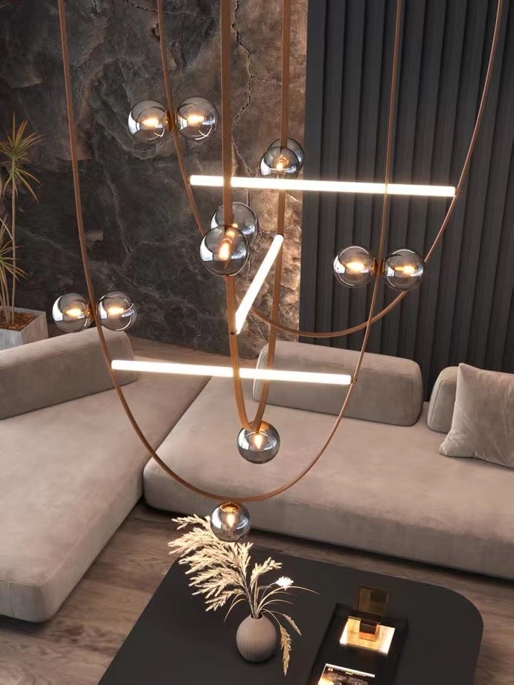 Nordic Home Restaurant Leather Lighting Modern Clearly Glass Shade large Chandelier For Bar