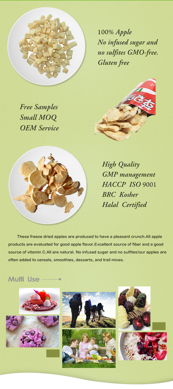 Freeze dried fruit lyophilized fruits snack dried fuji apple chips
