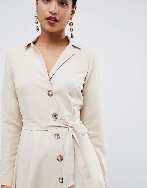 custom made fashion beige mini shirt dress with buttons