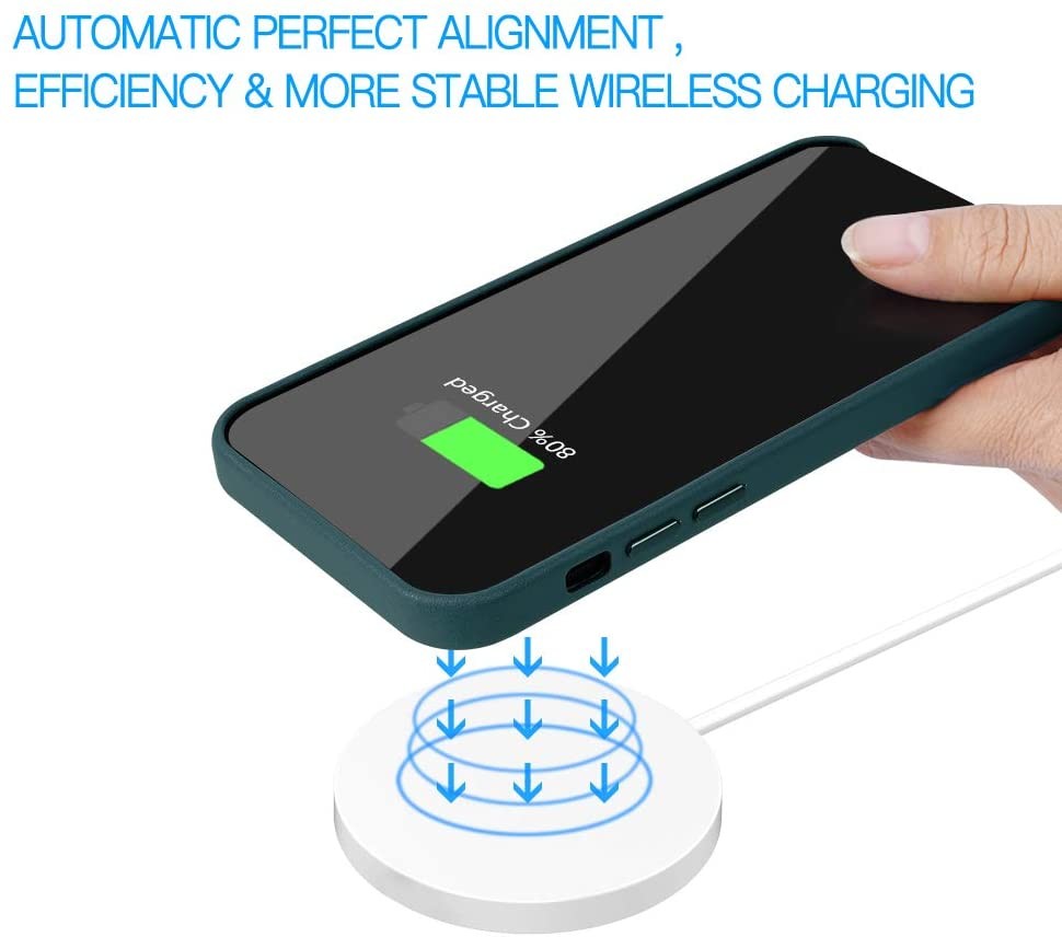 Full Protective Liquid Silicone iPhone 12 Case Built in Magnetic Ring (Supports MagSafe Wireless Charging) (Green)