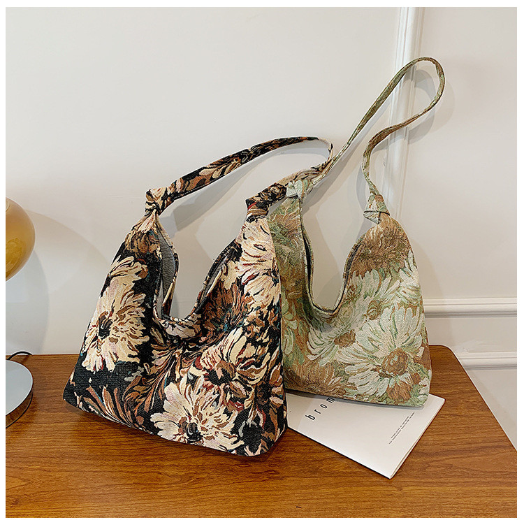 LARGE CAPACITY WOMEN'S BAG FRENCH SIMPLE CANVAS BAG OIL PAINTING NATIONAL STYLE SHOULDER BAG TOTE BUCKET BAG