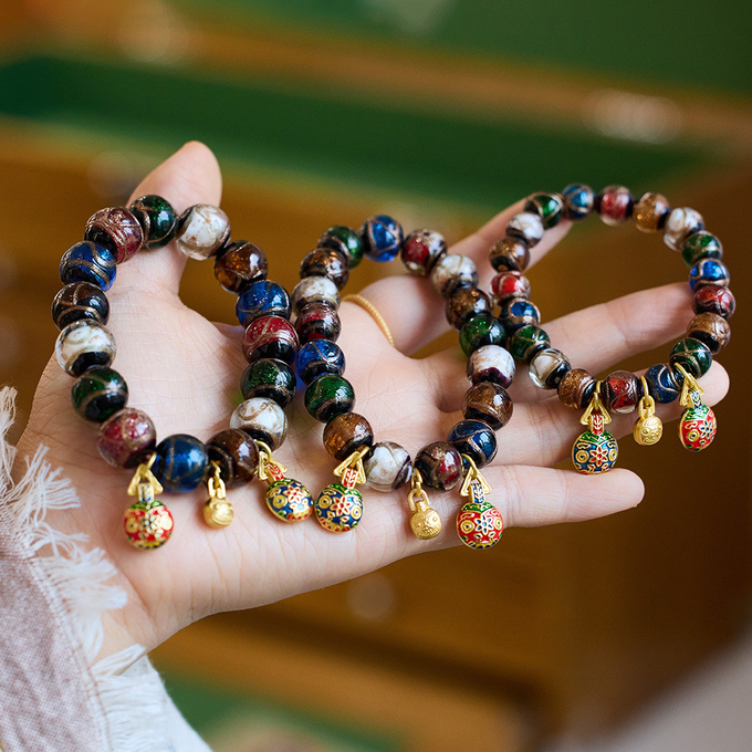 Hot Sale Multicolor 10 MM Pink Crack Shape Glass Beaded Bracelet Beautiful Bright Colour Bead Bracelets 0