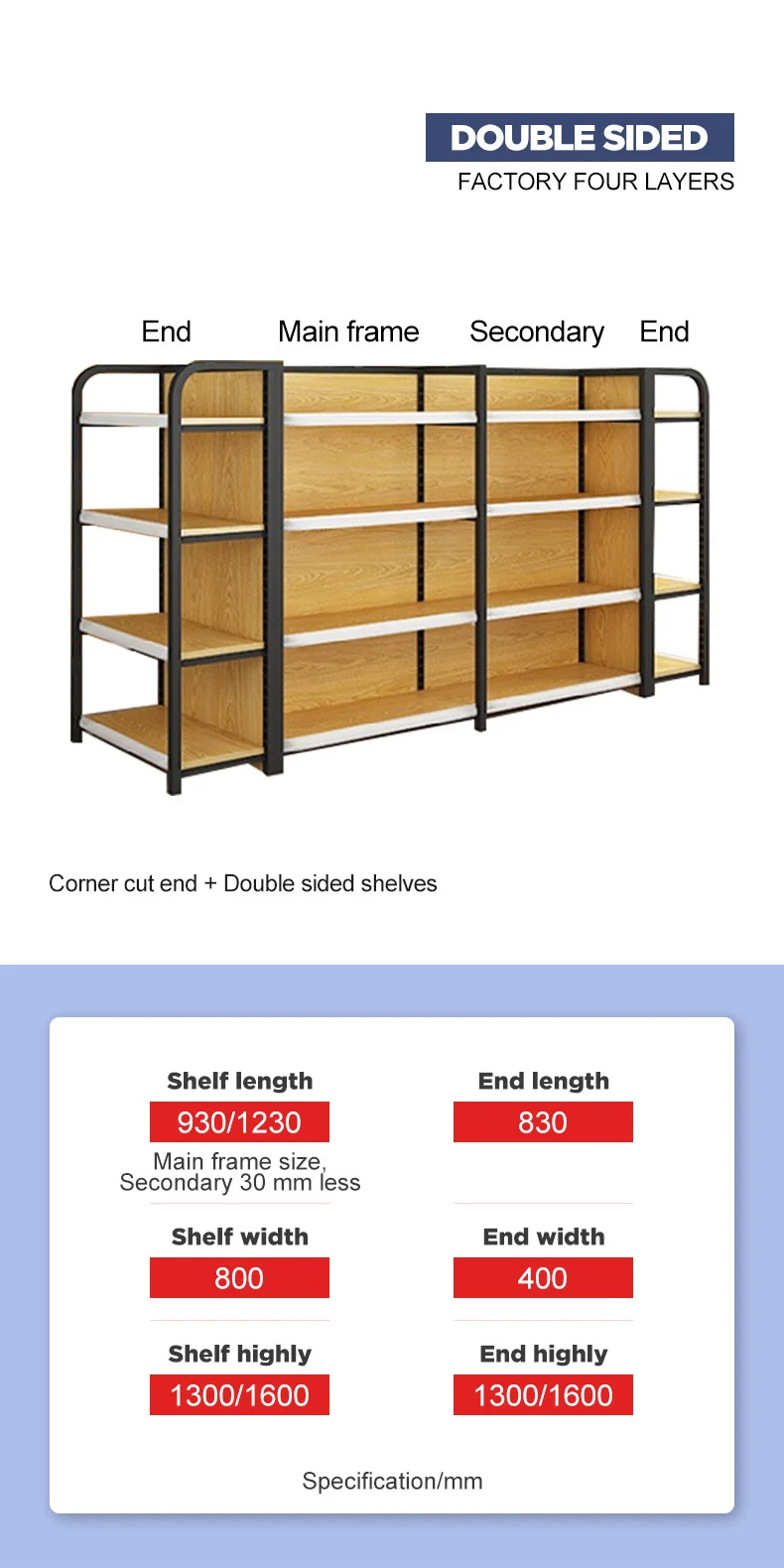 Single Double Display shelves Grocery Price Cheap Supermarket Display Racks Light Duty Gondola shelving