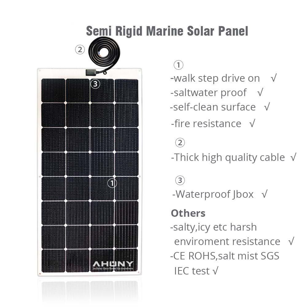 Sunpower Black Contact Walkable Solar Panel 120 Watt Semi Flexible For RV Marine Boat