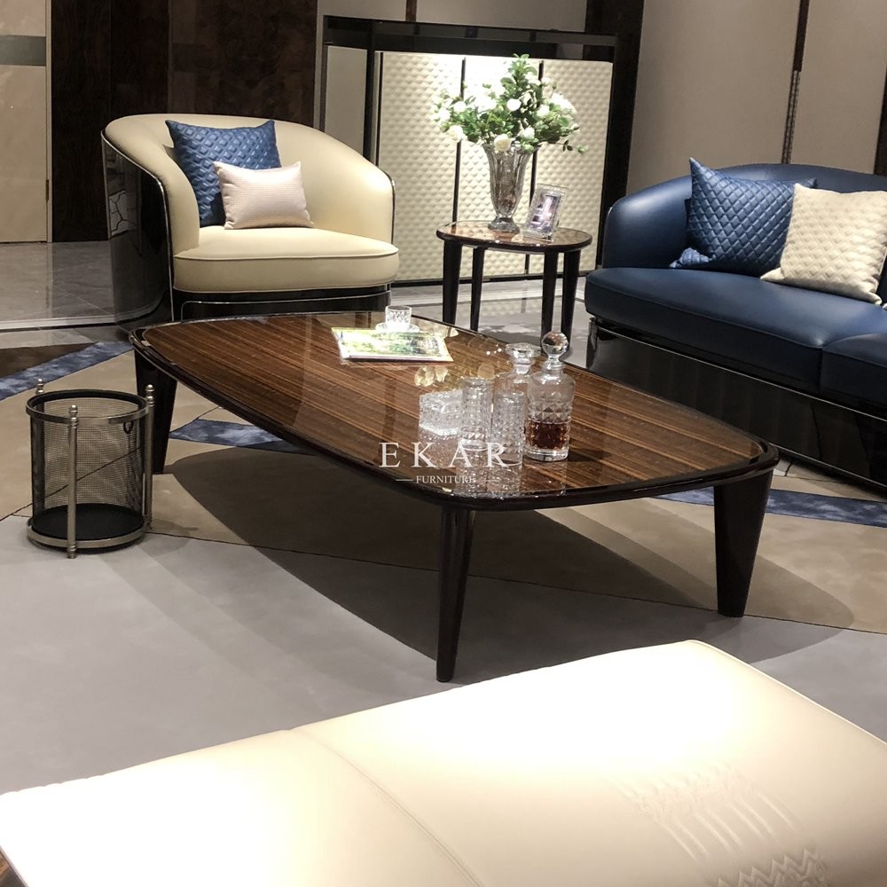 Italian High Gloss Veneer Rectangle Shaped Modern Coffee Table