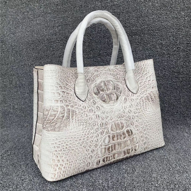 Authentic Alligator Skin Female White Purse Lady Three-way Handbag Genuine Crocodile Leather Women Single Shoulder Bag