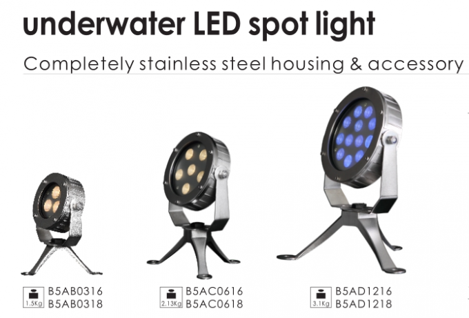 24VDC IP68 3*2W LED Underwater Spotlight Molding Shaped SUS 316 stainless Steel Housing With tripod