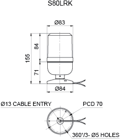 Ø80mm LED Revlolving Warning Light of High Brightness Power LED , Equipped with Circular Mounting Bracket