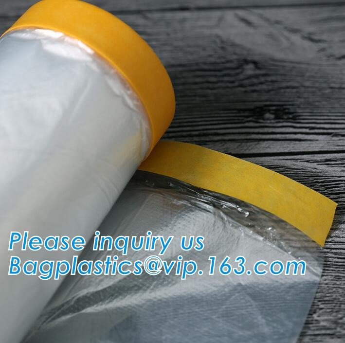 Pre-tapd paint masking film HDPE,Car paint repair masking film with tape, Hot sell masking film with adhesive tape, PAC