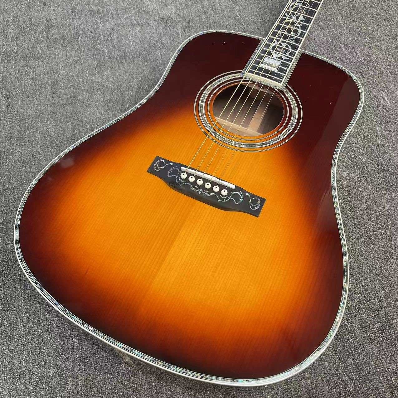 41 Inch D Type Sunburst Solid Spruce Acoustic Guitar Abalone Ebony Fingerboard