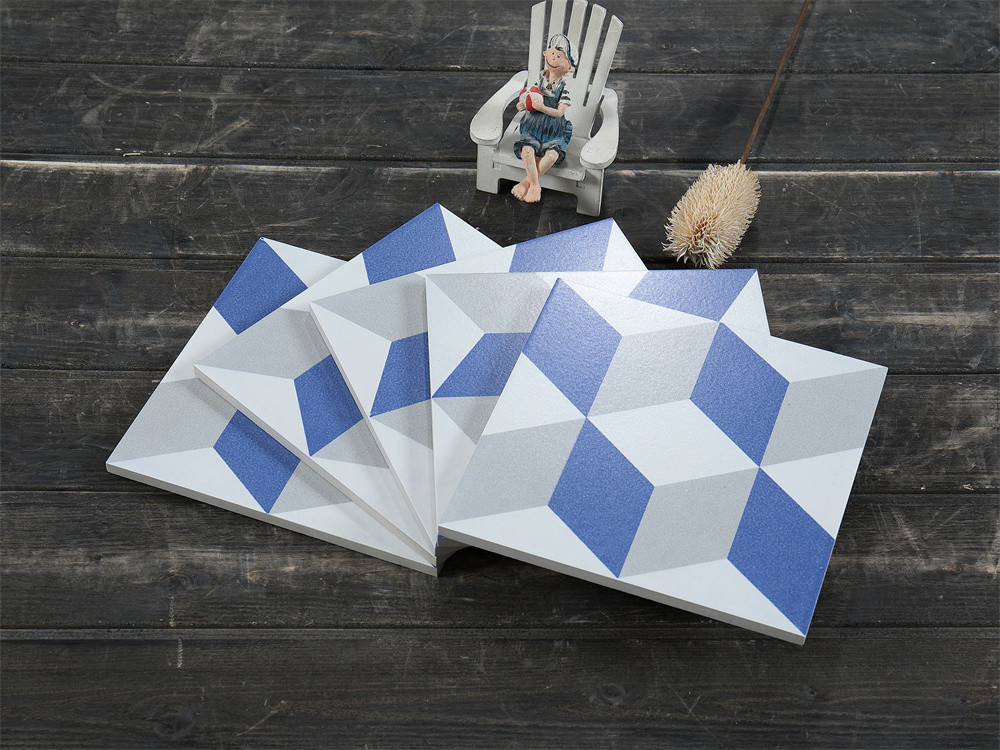 Blue And White Vintage Geometric Ceramic Rustic Tile For Hotel And Durable 200x200mm Floor Tile For Kitchen