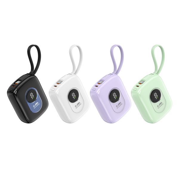 Portable Mobile Charger USB Power Banks 10000mah 18W With Built in Cable Fast Charging