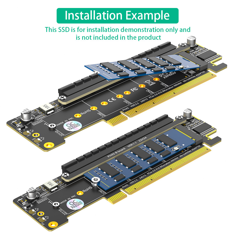 Dual NVMe PCIe Adapter PCIe 4.0 X16 to Dual NVMe and 1x More PCIe x16 Adapter for M.2 NVMe SSD