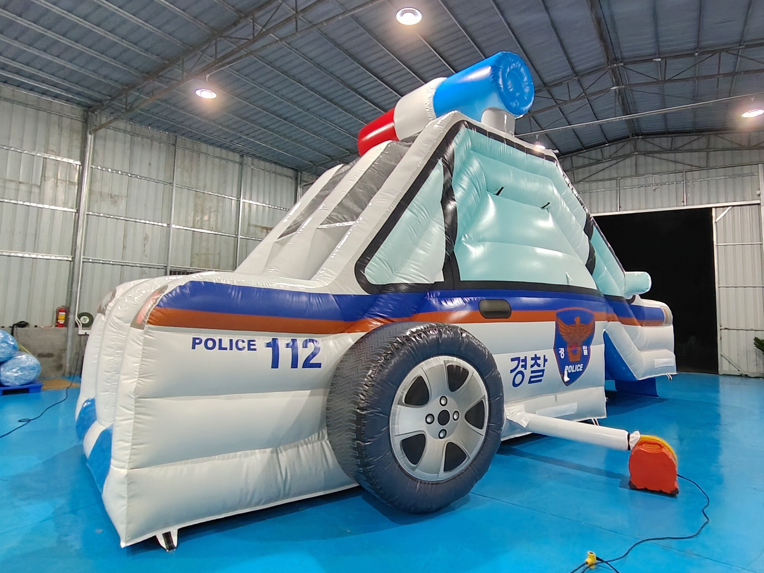 Customized Backyard Inflatable Slide Police Patrol Wagon Carton Inflatable Double Dry Slides For Kids