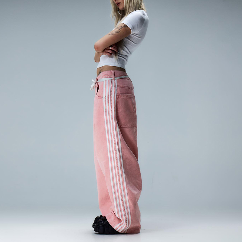 Clothing Manufacturers Custom High Quality Blank Acid Wash Stacked 100 Cotton Stacked Sweatpants Straight Leg With Stripe