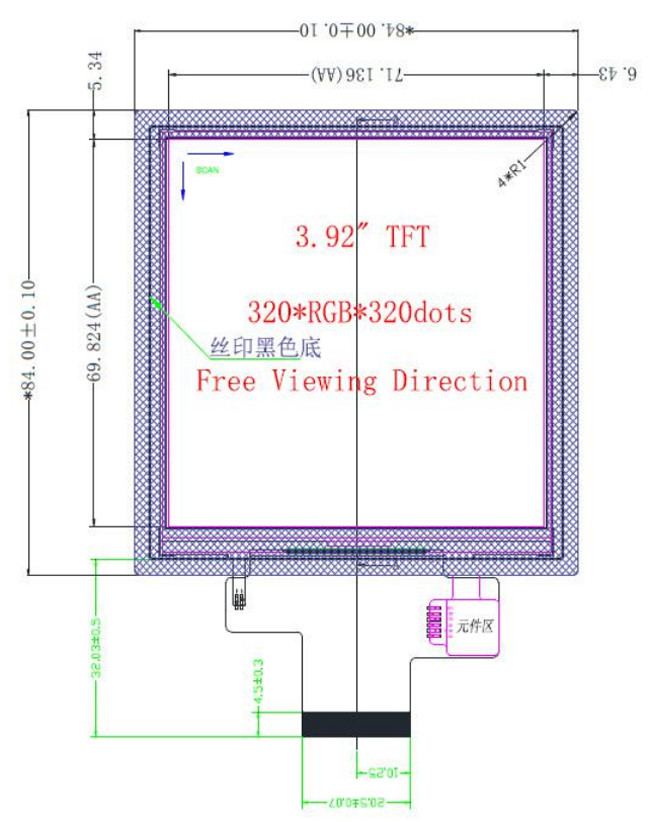 Factory Supply 4 Inch TFT LCD Display Panel 320x320 Square Type MCU&SPI Interface With CTP