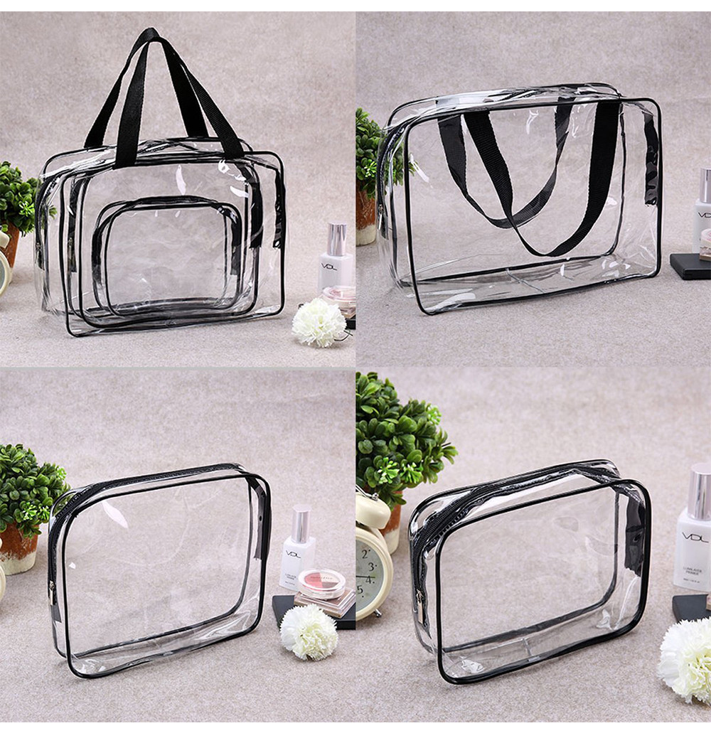 Waterproof Unisex 3pcs Clear Vinyl PVC Makeup Pouch