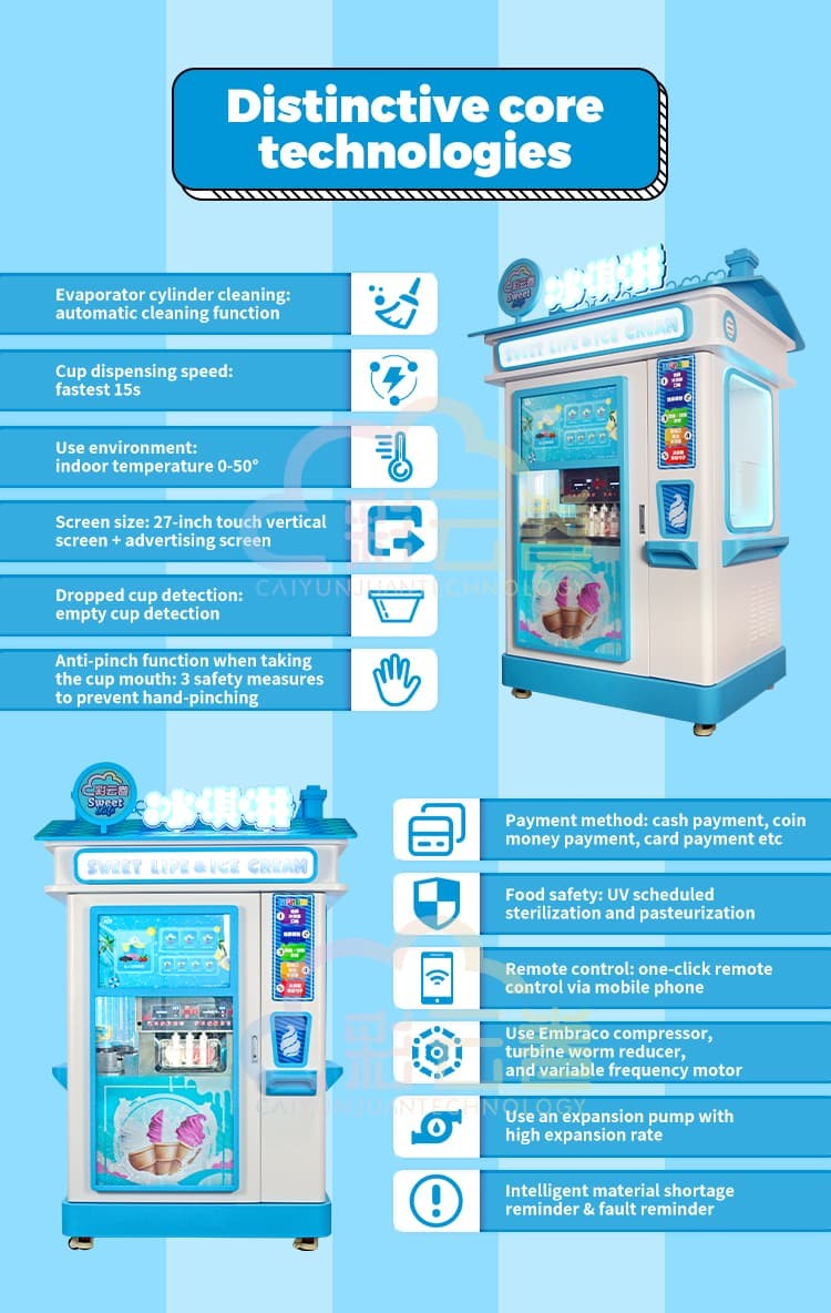 Self Service Ice Cream Vending Machine Business 220V 110V For Soft Ice Cream