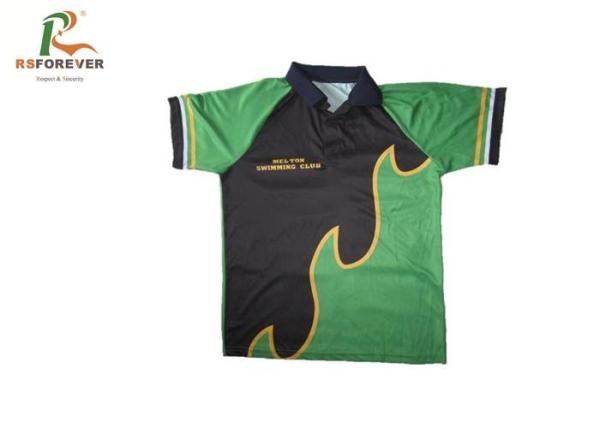 Quality Green Boys Short Sleeve Printed Polo Shirts Silk Screen Printing Quick Dry Mesh Fabric for sale
