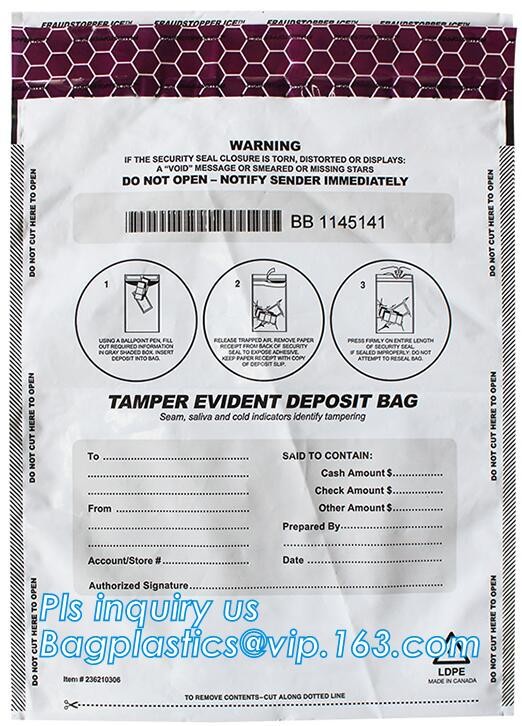 Security plastic bag with adhesive tape for cash, plastic money bag, Security Money Cash Bag For Airport/Bank and police