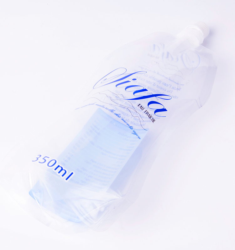 Customized transparent plastic foldable mineral and purified drinking water bottle spout pouch bag packaging